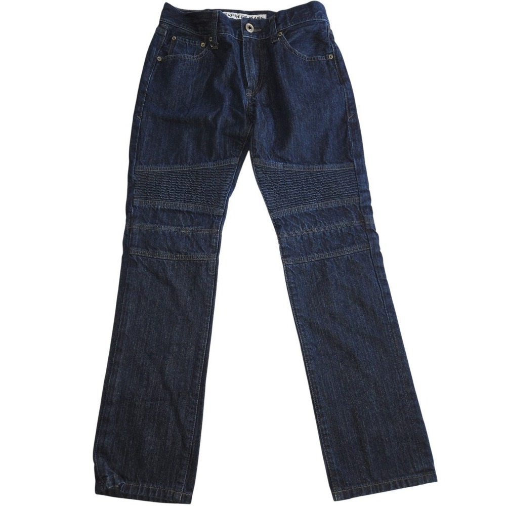 Express Jeans Rocco Slim Fit Skinny Leg Moto Dark Wash Denim Blue 28x30 Mens